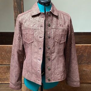 In Suede Vintage Gold Paisley Leather Jacket w/ Brass Studs - Western Whimsigoth